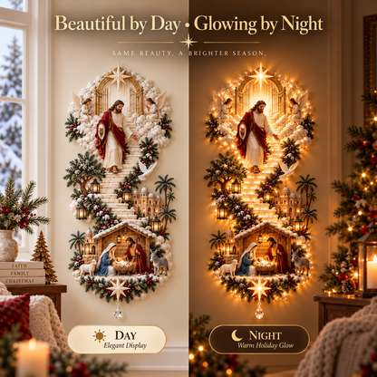 ✝️Jesus Light of Heaven Christmas Wall Hanging | Illuminated Nativity Stairway Decor ✨