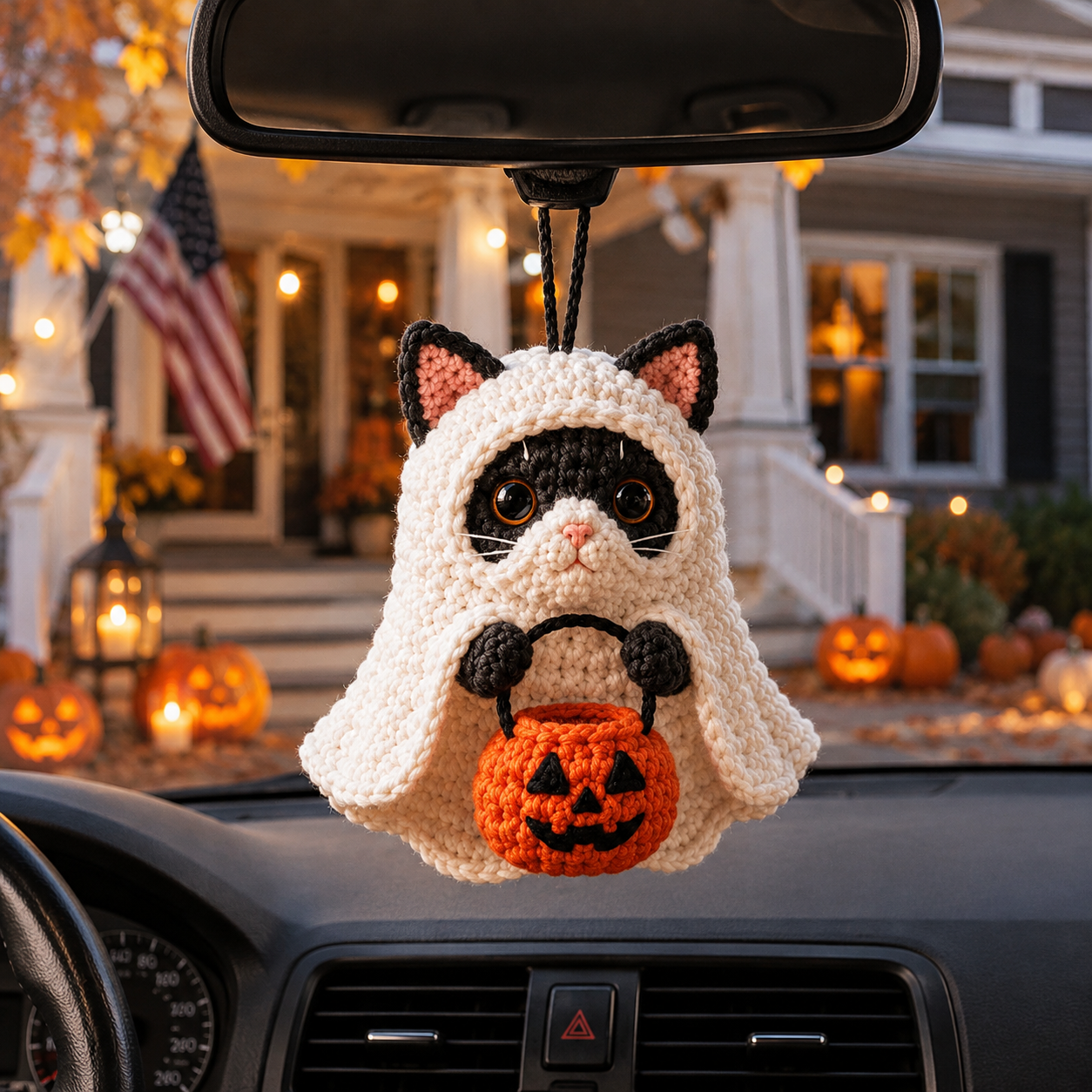 🎃 Halloween SALE 70% OFF 👻 Handmade Crochet Ghost Car Charm