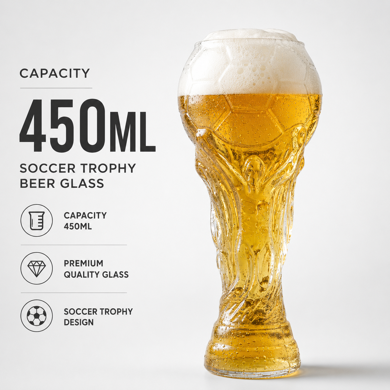 ⚽ Soccer Trophy Beer Glass | Trophy Design For Game Day Cheers