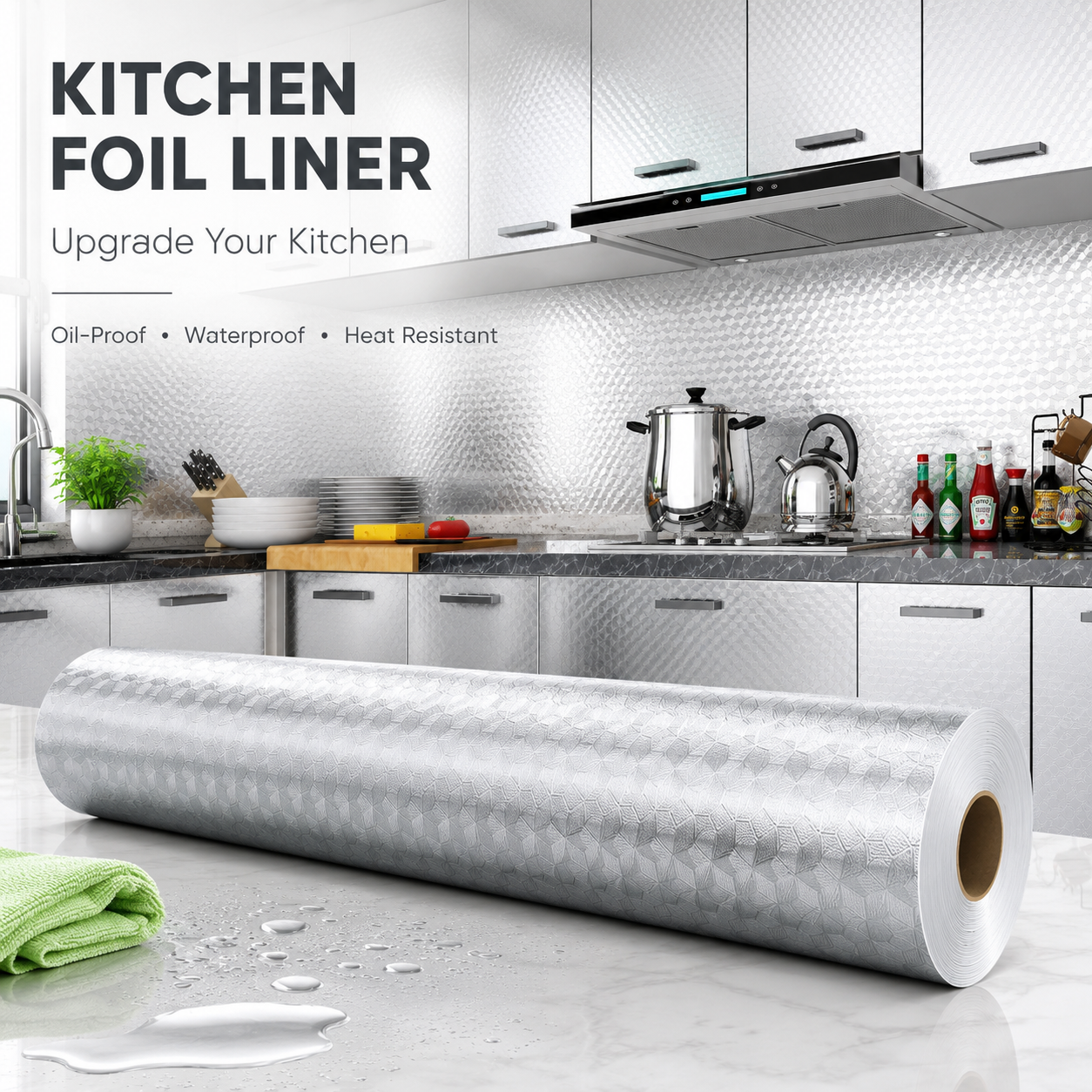 ✨Limited time 49% OFF-Stainless Steel Kitchen Oil-Proof Adhesive Wallpaper Roll