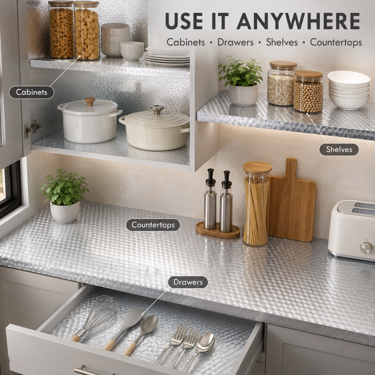 ✨Limited time 49% OFF-Stainless Steel Kitchen Oil-Proof Adhesive Wallpaper Roll