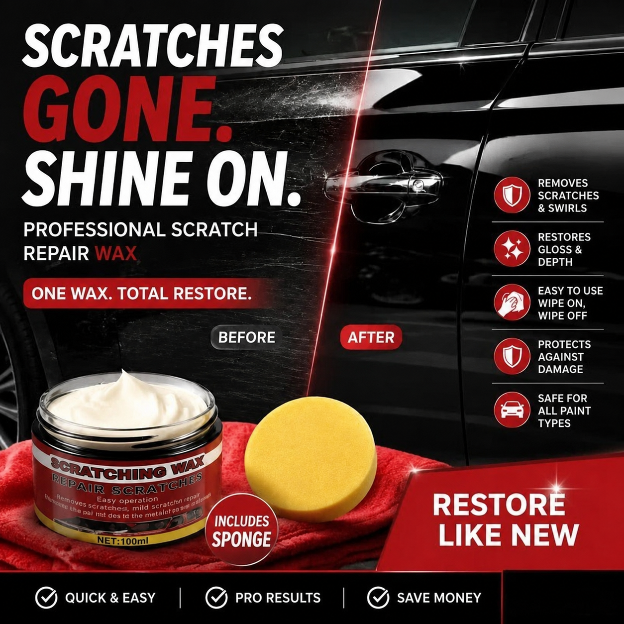 LAST DAY 60% OFF🔥Ultimate Car Scratch Remover Wax🚗