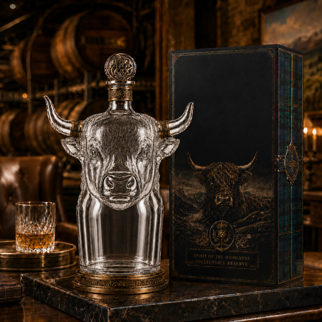 🔥Last Day 60% OFF🐮🥃Highland Cow Private Cask 21 Years Cow Head Shaped Scotch Whisky Bottle