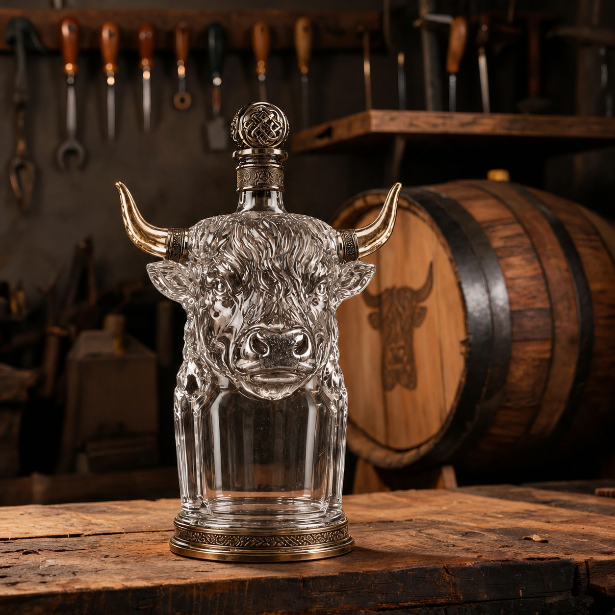 🔥Last Day 60% OFF🐮🥃Highland Cow Private Cask 21 Years Cow Head Shaped Scotch Whisky Bottle