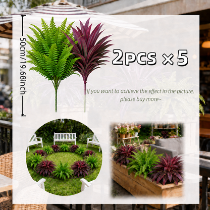 🔥BUY 1 GET 1 FREE (2 PCS) 💥 UV-Resistant Artificial Fern & Red Dracaena Decorative Plants – Full, Lush & Fade-Resistant!