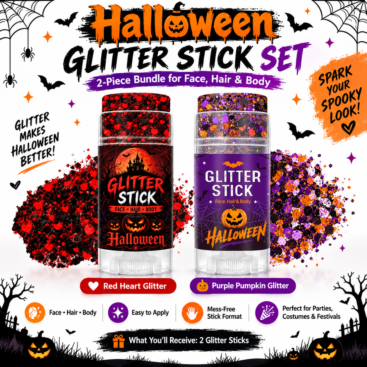 ✨ Halloween Glitter Face Stick – 🎃Add Instant Sparkle to Your Spooky Look