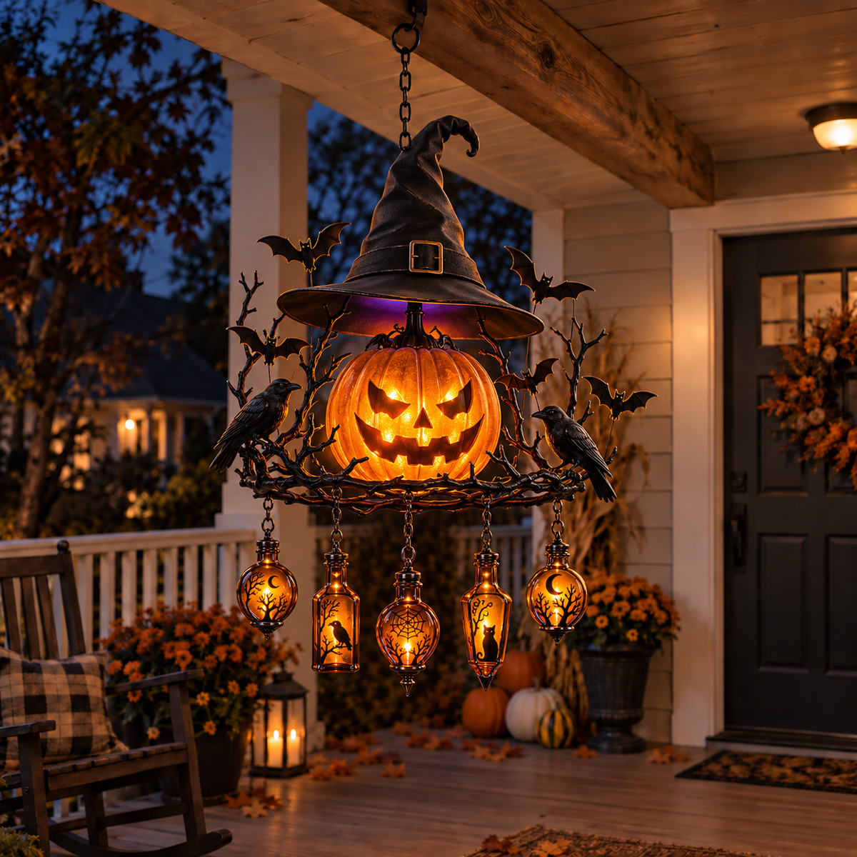 🎃 Witch’s Spell Halloween Hanging Lantern – Glowing Pumpkin & Potion Bottles 🦇