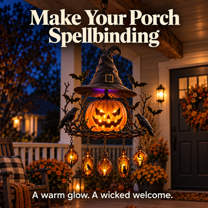 🎃 Witch’s Spell Halloween Hanging Lantern – Glowing Pumpkin & Potion Bottles 🦇