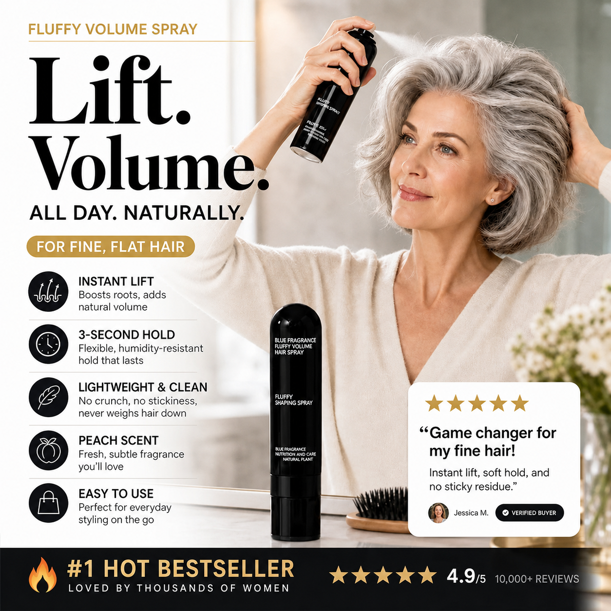💁Last Day 60% OFF🎁-✨Fluffy Hair Shaping Spray, Long Lasting Peach Scent Volumizing Hair Mist for All-Day Hold