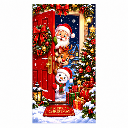 ✨🦌Christmas Door Cover - Stretch Fit Santa & Reindeer Door Decoration with 4-Side Elastic Edges🎅
