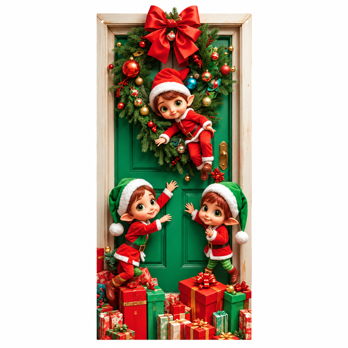 ✨🦌Christmas Door Cover - Stretch Fit Santa & Reindeer Door Decoration with 4-Side Elastic Edges🎅