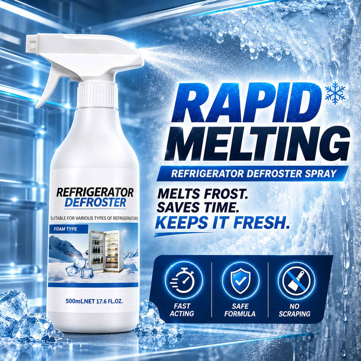 🧊Powerful Ice Removing Spray – Clear Ice Fast Without the Scraping🔥