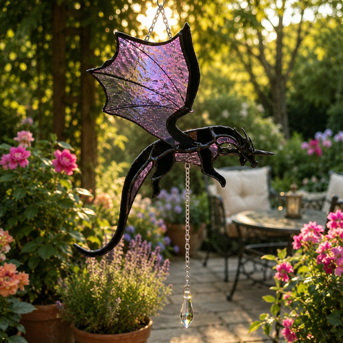 🐉 Flying Dragon Stained Glass Style Acrylic Suncatcher | Hanging Window Decor