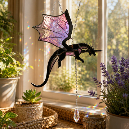🐉 Flying Dragon Stained Glass Style Acrylic Suncatcher | Hanging Window Decor