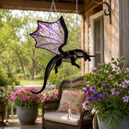 🐉 Flying Dragon Stained Glass Style Acrylic Suncatcher | Hanging Window Decor