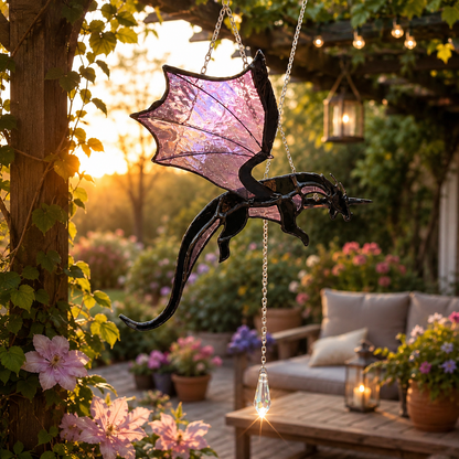 🐉 Flying Dragon Stained Glass Style Acrylic Suncatcher | Hanging Window Decor
