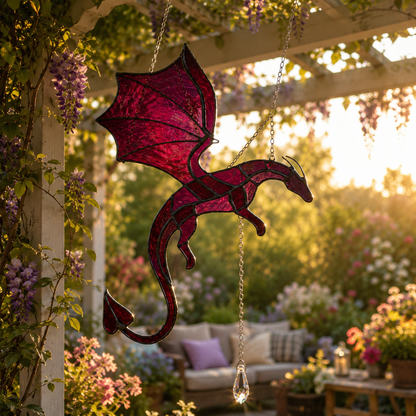 🐉 Flying Dragon Stained Glass Style Acrylic Suncatcher | Hanging Window Decor