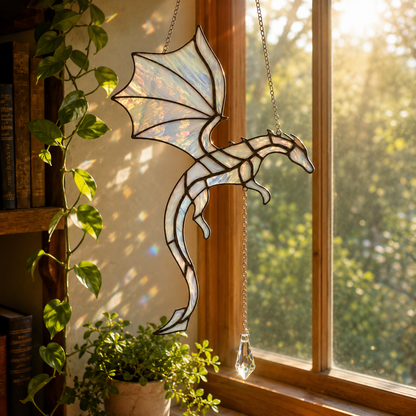 🐉 Flying Dragon Stained Glass Style Acrylic Suncatcher | Hanging Window Decor
