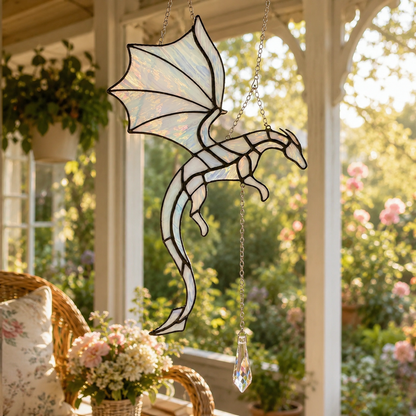 🐉 Flying Dragon Stained Glass Style Acrylic Suncatcher | Hanging Window Decor