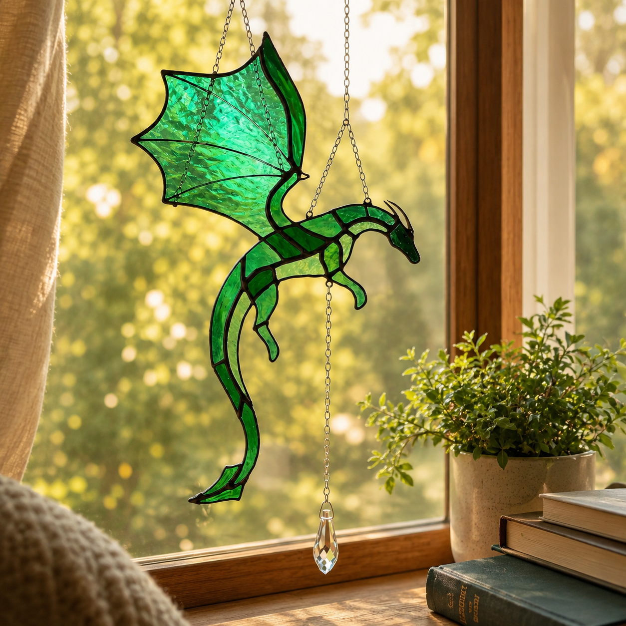 🐉 Flying Dragon Stained Glass Style Acrylic Suncatcher | Hanging Window Decor