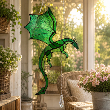 🐉 Flying Dragon Stained Glass Style Acrylic Suncatcher | Hanging Window Decor