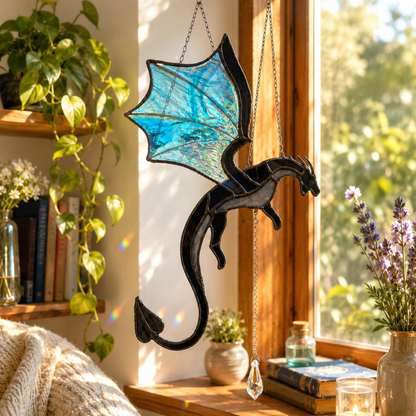 🐉 Flying Dragon Stained Glass Style Acrylic Suncatcher | Hanging Window Decor