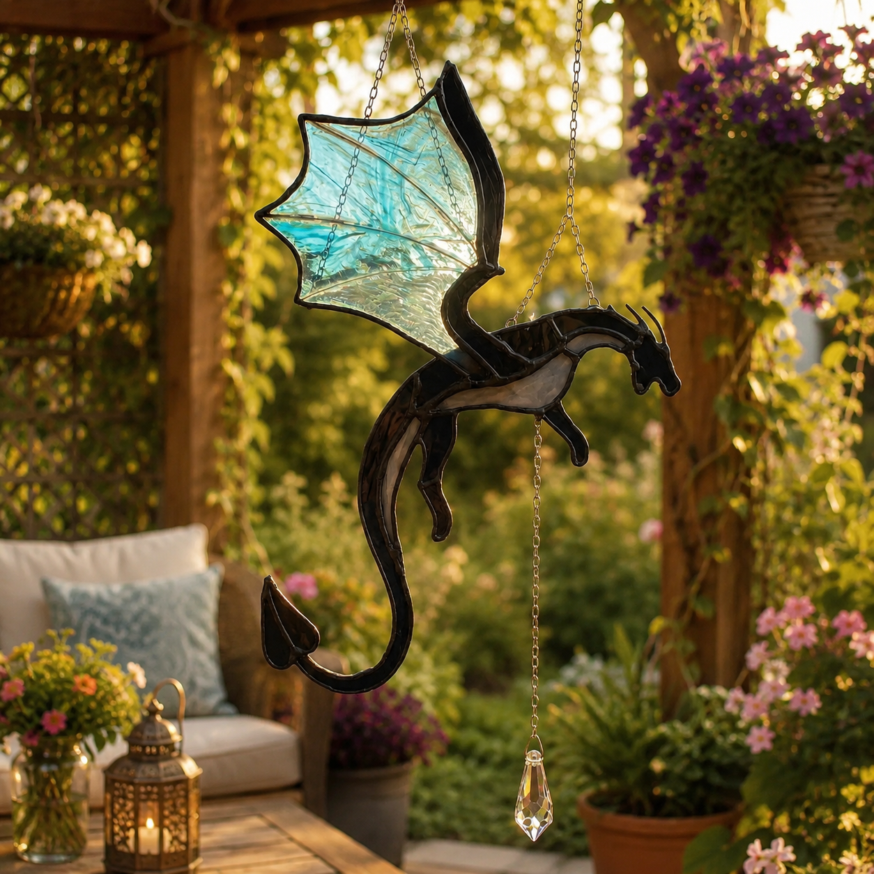 🐉 Flying Dragon Stained Glass Style Acrylic Suncatcher | Hanging Window Decor