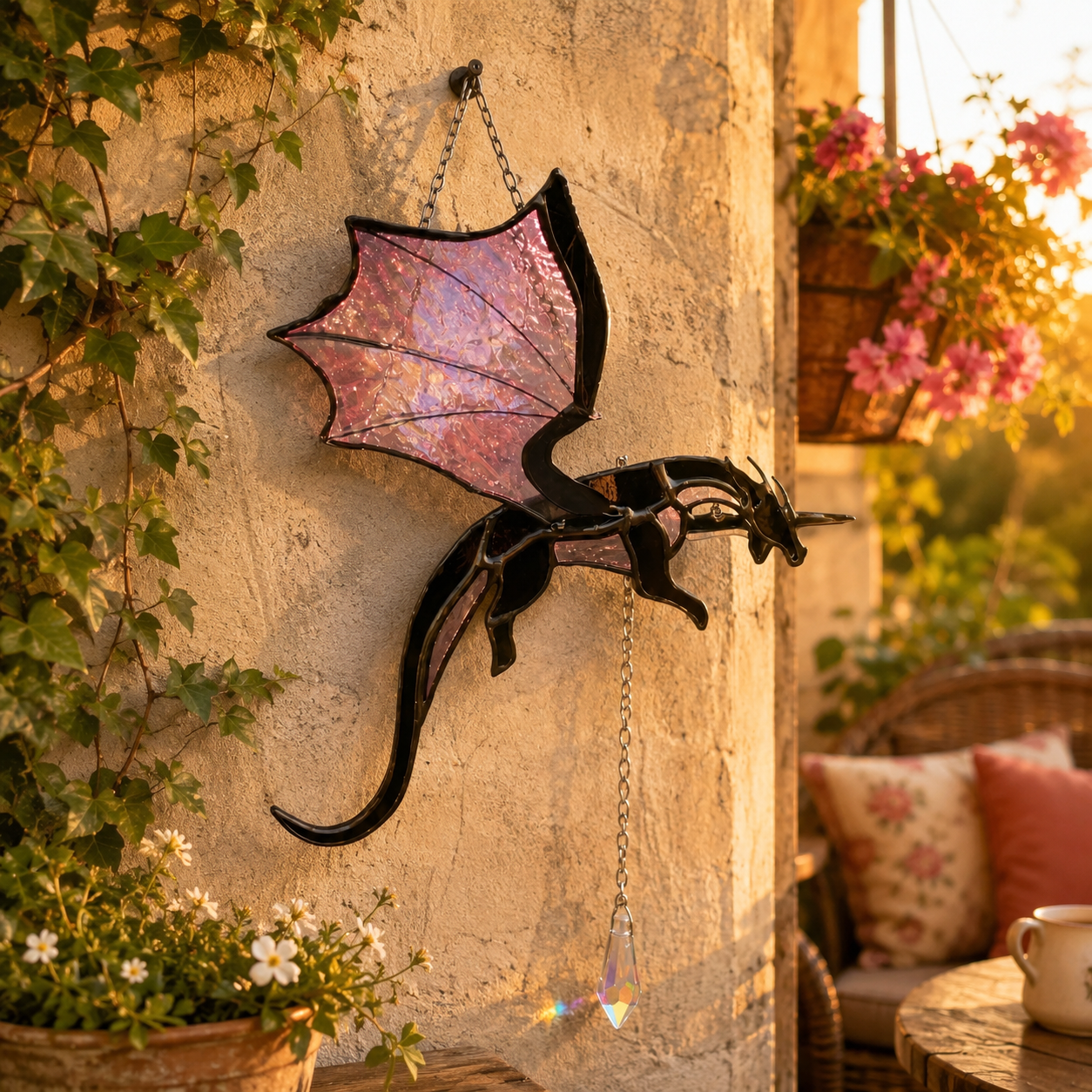 🐉 Flying Dragon Stained Glass Style Acrylic Suncatcher | Hanging Window Decor