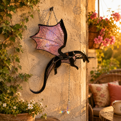 🐉 Flying Dragon Stained Glass Style Acrylic Suncatcher | Hanging Window Decor
