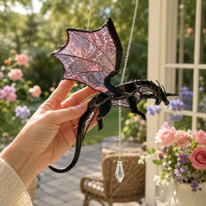 🐉 Flying Dragon Stained Glass Style Acrylic Suncatcher | Hanging Window Decor