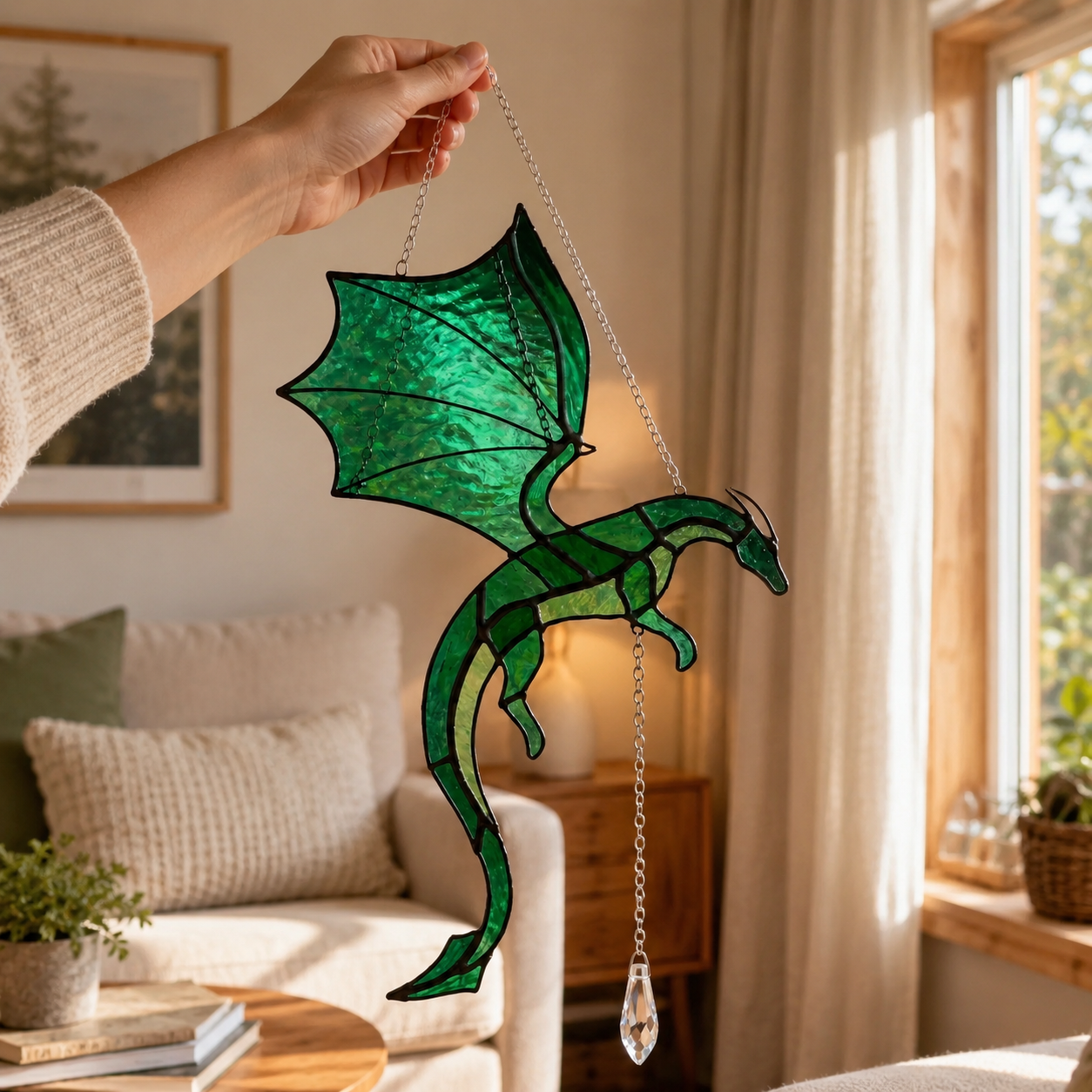 🐉 Flying Dragon Stained Glass Style Acrylic Suncatcher | Hanging Window Decor