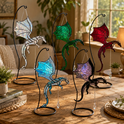 🐉 Flying Dragon Stained Glass Style Acrylic Suncatcher | Hanging Window Decor