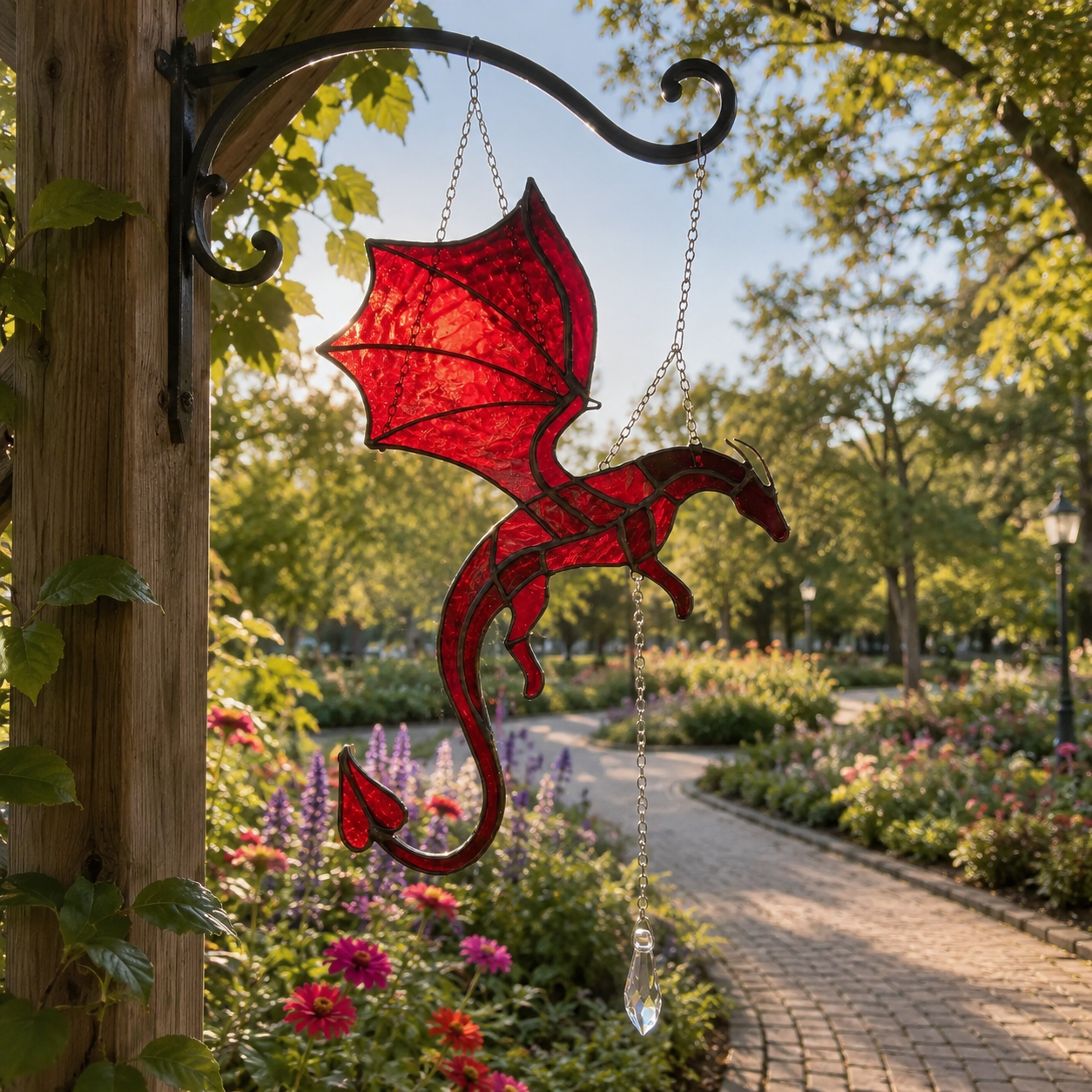 🐉 Flying Dragon Stained Glass Style Acrylic Suncatcher | Hanging Window Decor