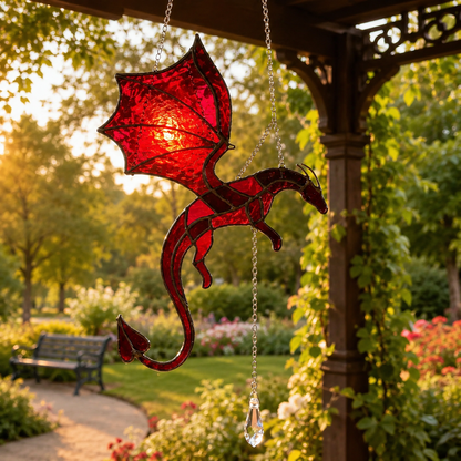 🐉 Flying Dragon Stained Glass Style Acrylic Suncatcher | Hanging Window Decor
