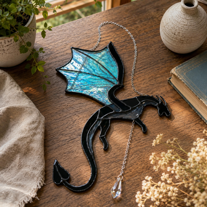 🐉 Flying Dragon Stained Glass Style Acrylic Suncatcher | Hanging Window Decor