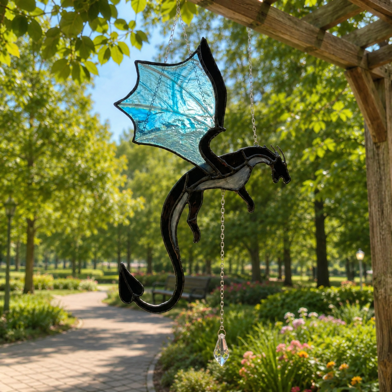 🐉 Flying Dragon Stained Glass Style Acrylic Suncatcher | Hanging Window Decor