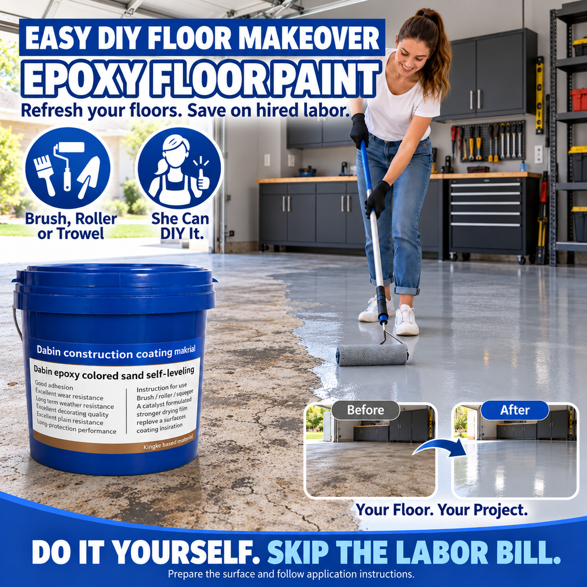 ✨ High-Gloss Self-Leveling Epoxy Floor Coating – Transform Garages, Basements, Courtyard & Workshops
