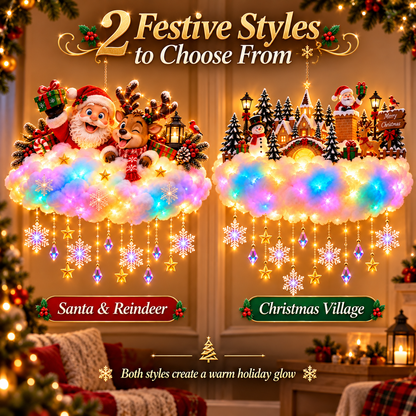 50% OFF🎄 Light-Up Christmas Cloud Hanging Decor – Santa & Winter Village Holiday Display