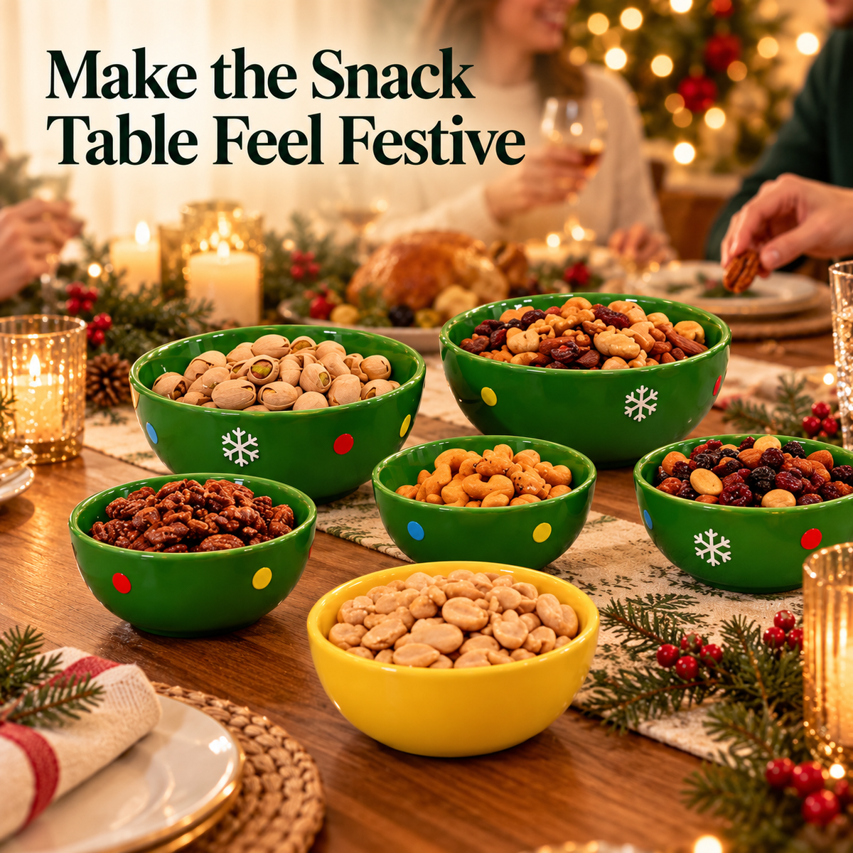🎄🍬 Stackable Christmas Tree Serving Bowl Set 🎁❄️ | Festive Snowflake Snack Bowls in Green & Pink for Holiday Hosting ✨🏡