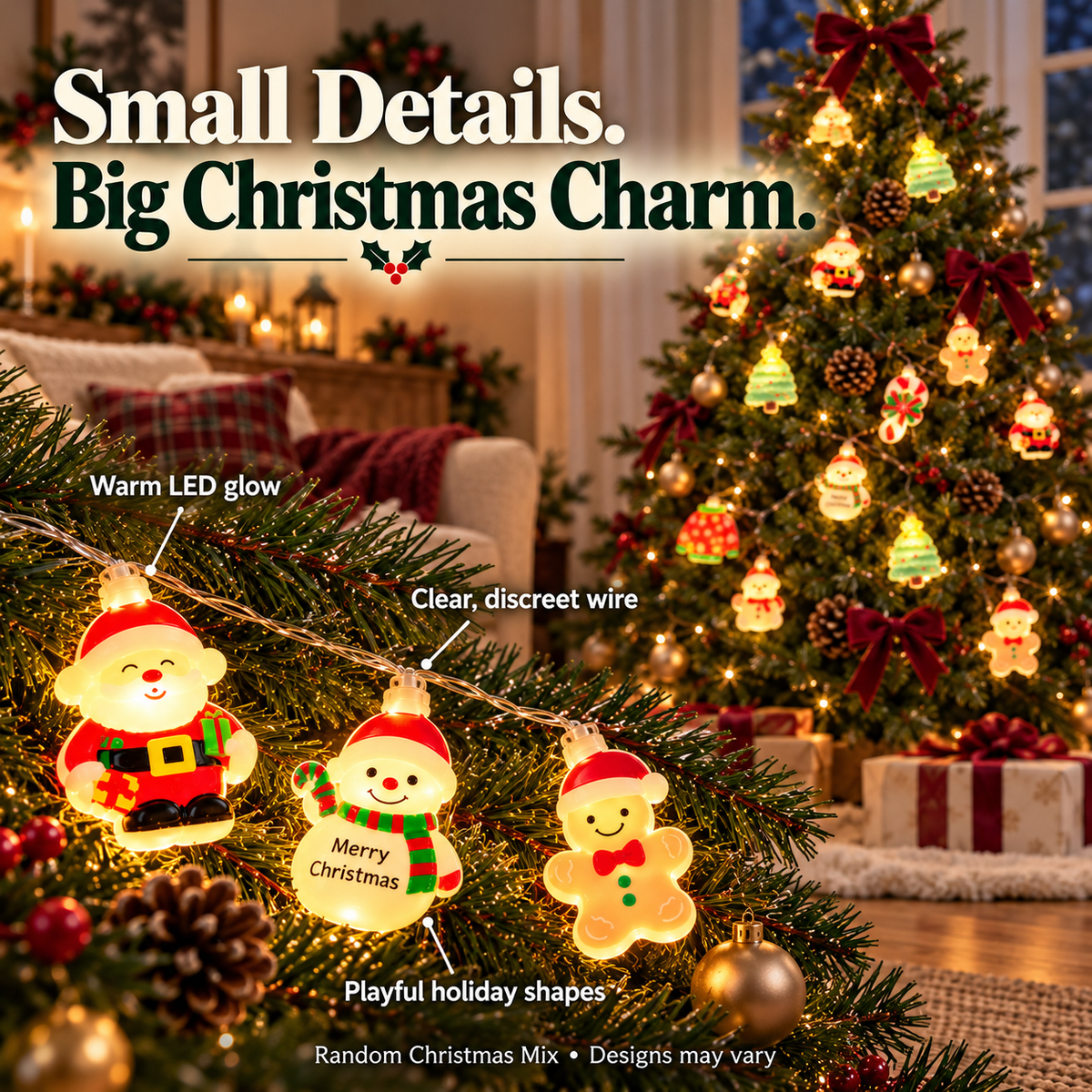 🎄 Christmas Cheer LED String Lights – A Cozy Holiday Glow for Trees, Mantels & More ✨