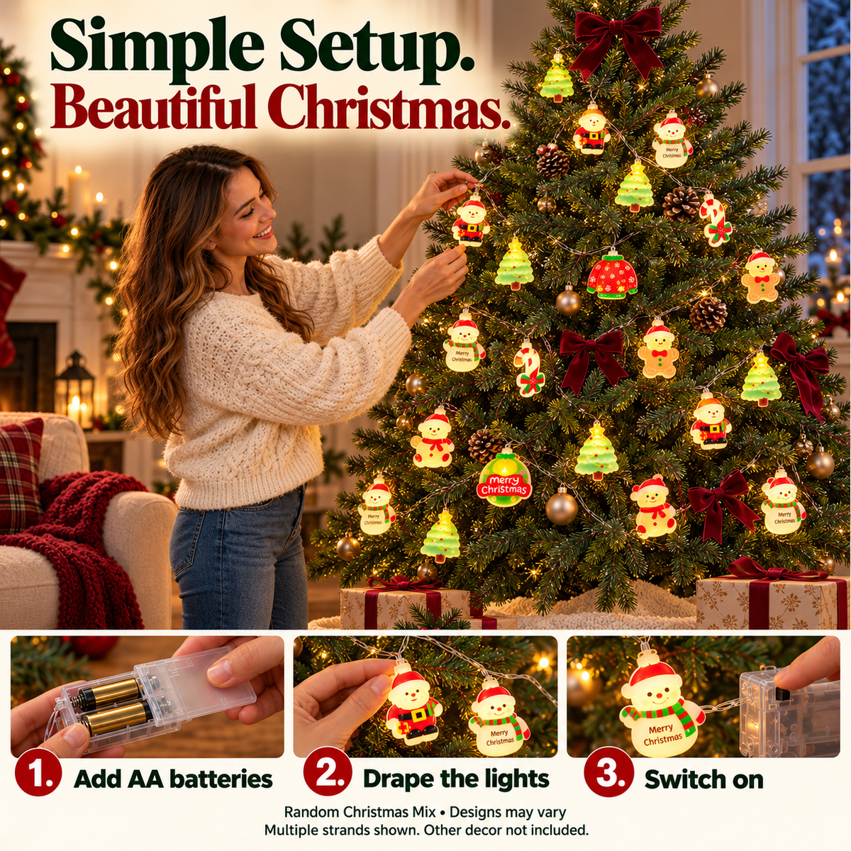 🎄 Christmas Cheer LED String Lights – A Cozy Holiday Glow for Trees, Mantels & More ✨