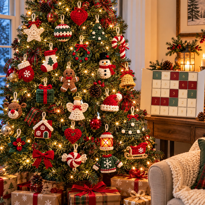 🎄 24-Day Crochet Christmas Advent Calendar – 24 Surprise DIY Ornament Kits to Make & Hang 🧶