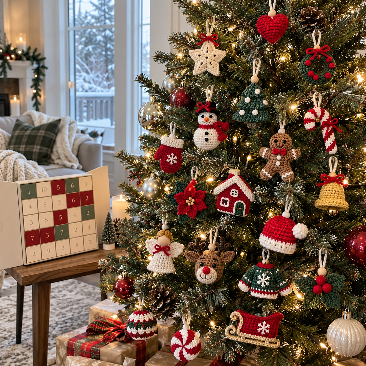 🎄 24-Day Crochet Christmas Advent Calendar – 24 Surprise DIY Ornament Kits to Make & Hang 🧶