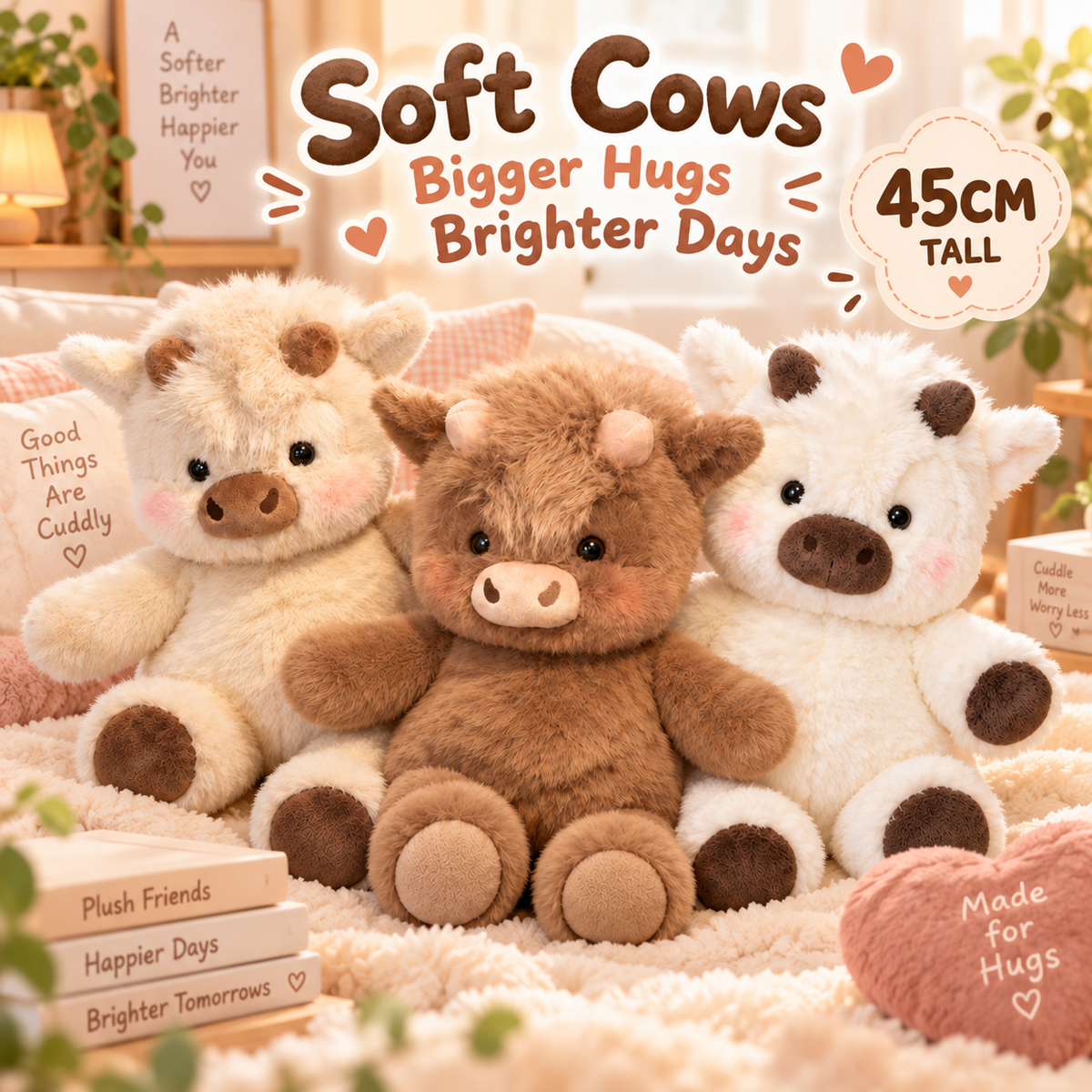🐮 45CM Fluffy Cow Plush – Super Soft, Huggable & Perfect for Gifting 🎁