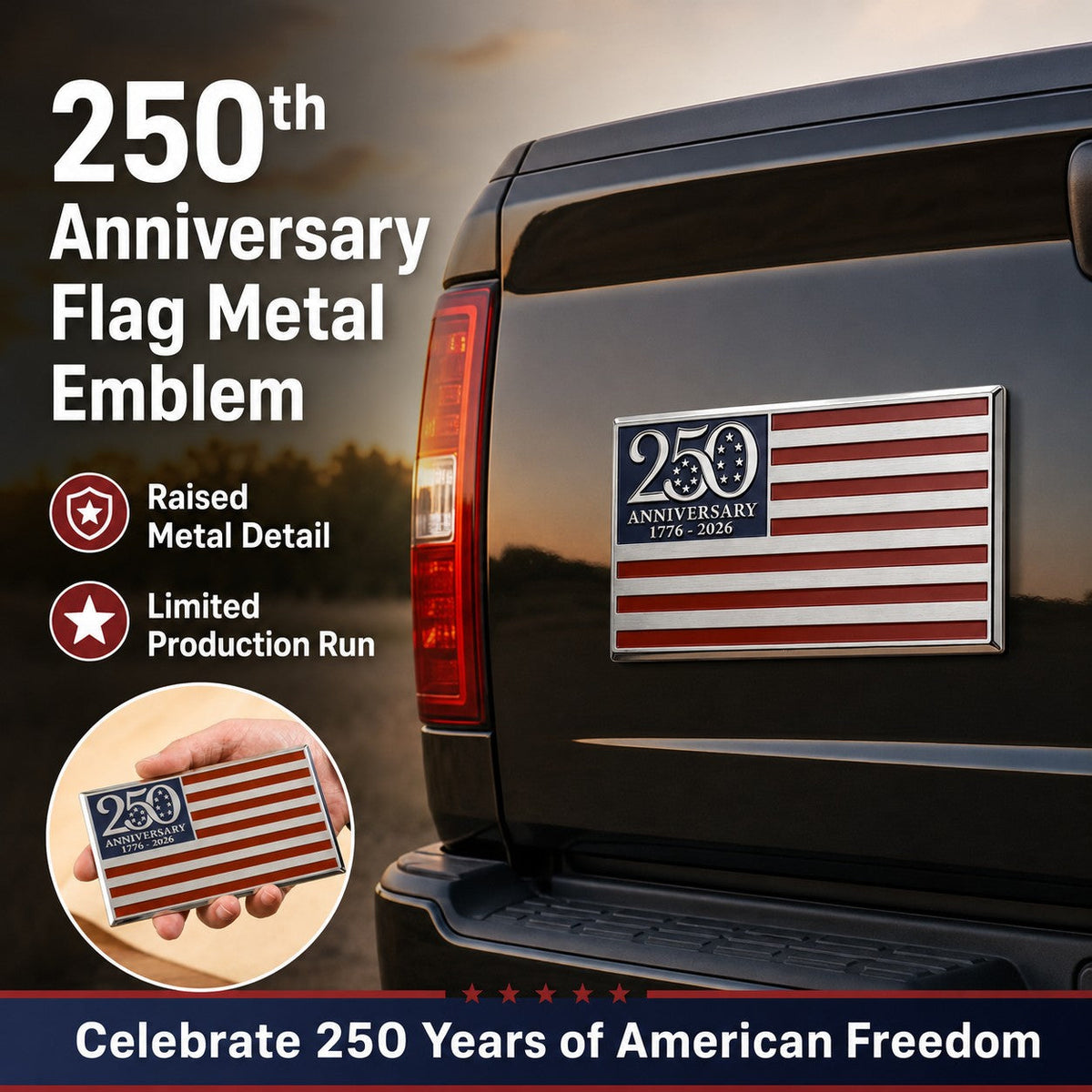🇺🇸 Last Day Promo: 50% OFF ✝️★250th Anniversary Metal Flag Emblem★