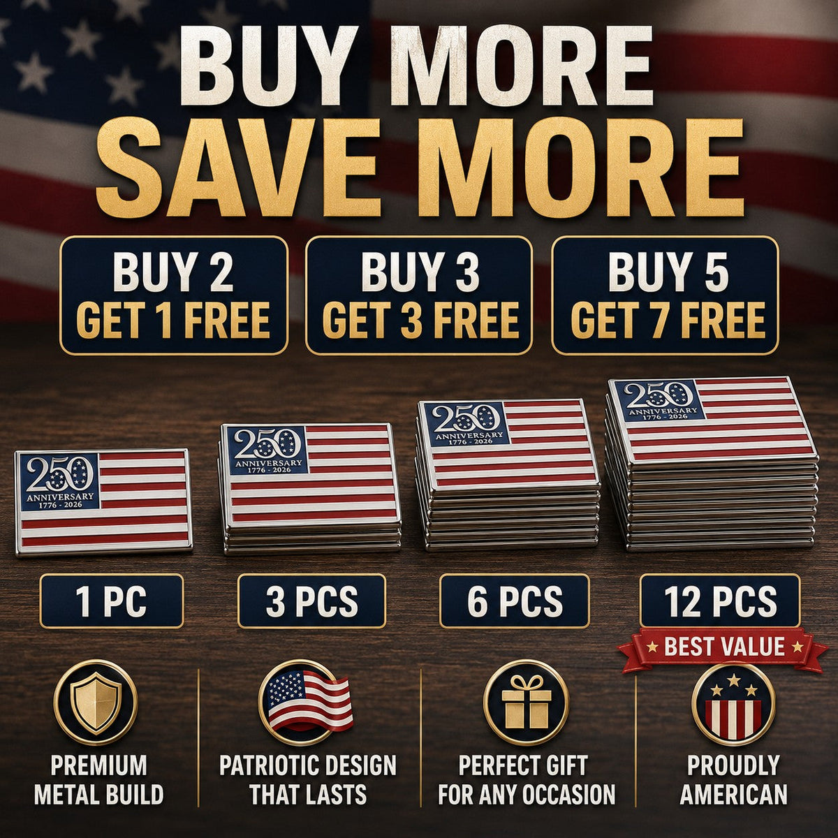 🇺🇸 Last Day Promo: 50% OFF ✝️★250th Anniversary Metal Flag Emblem★