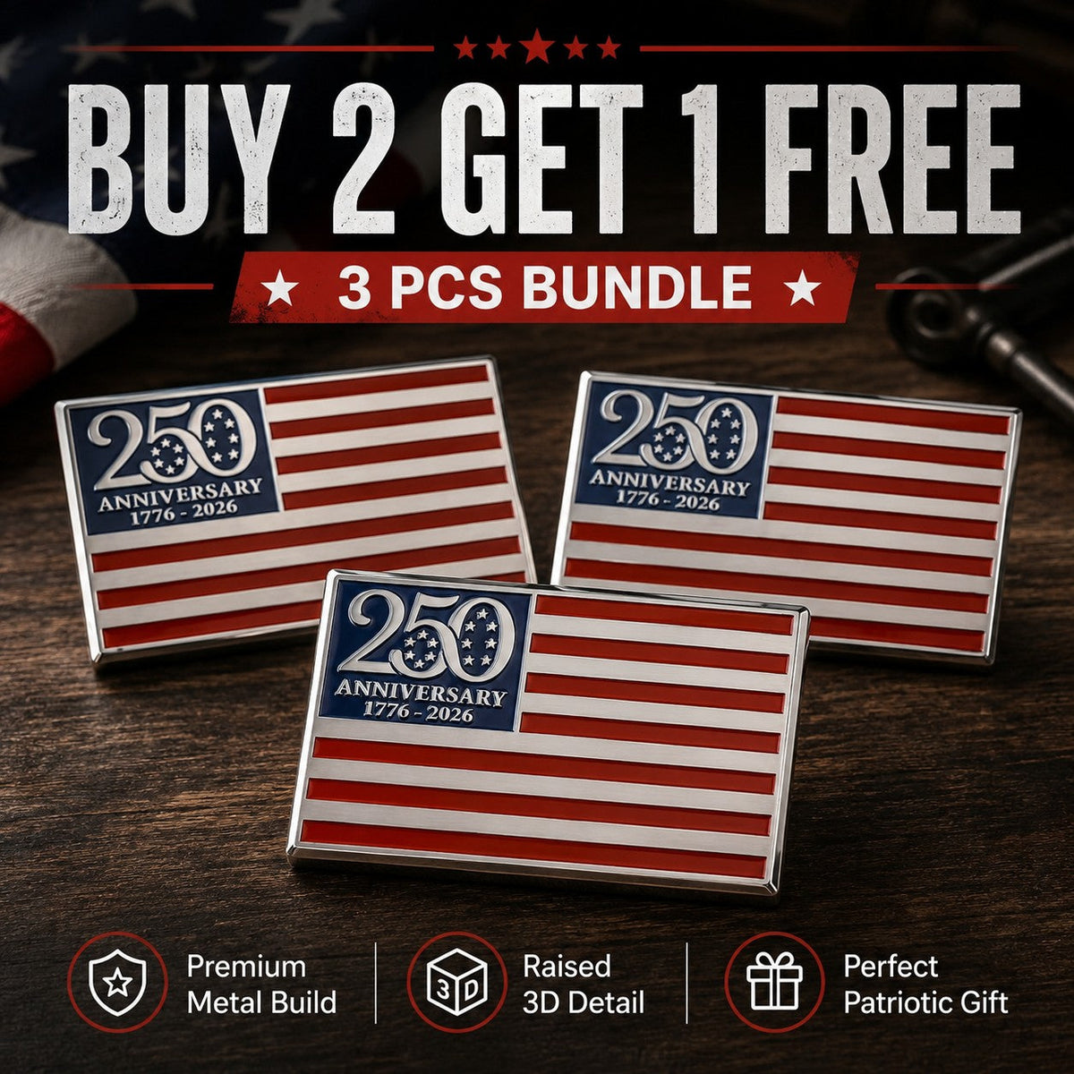 🇺🇸 Last Day Promo: 50% OFF ✝️★250th Anniversary Metal Flag Emblem★
