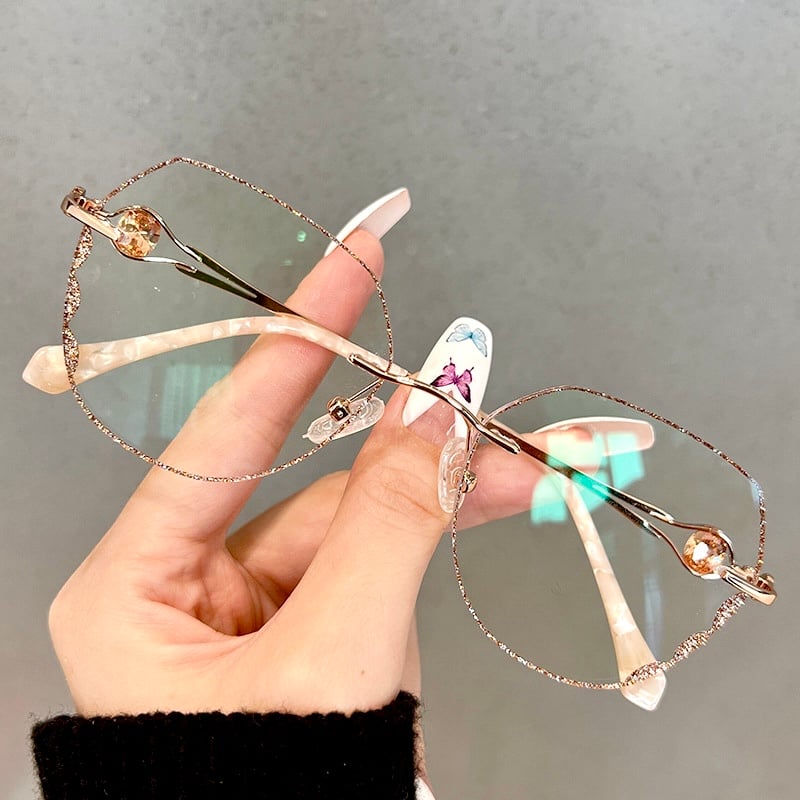👓✨ Women’s Sparkling Rimless Blue Light Reading Glasses