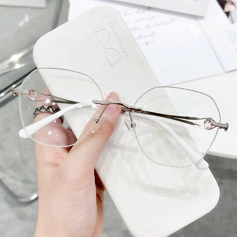 👓✨ Women’s Sparkling Rimless Blue Light Reading Glasses