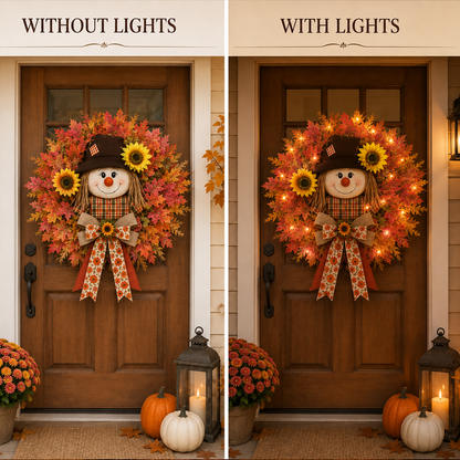 🔥🍁Fall Favorite - Lighted Scarecrow Front Door Wreath 🍂
